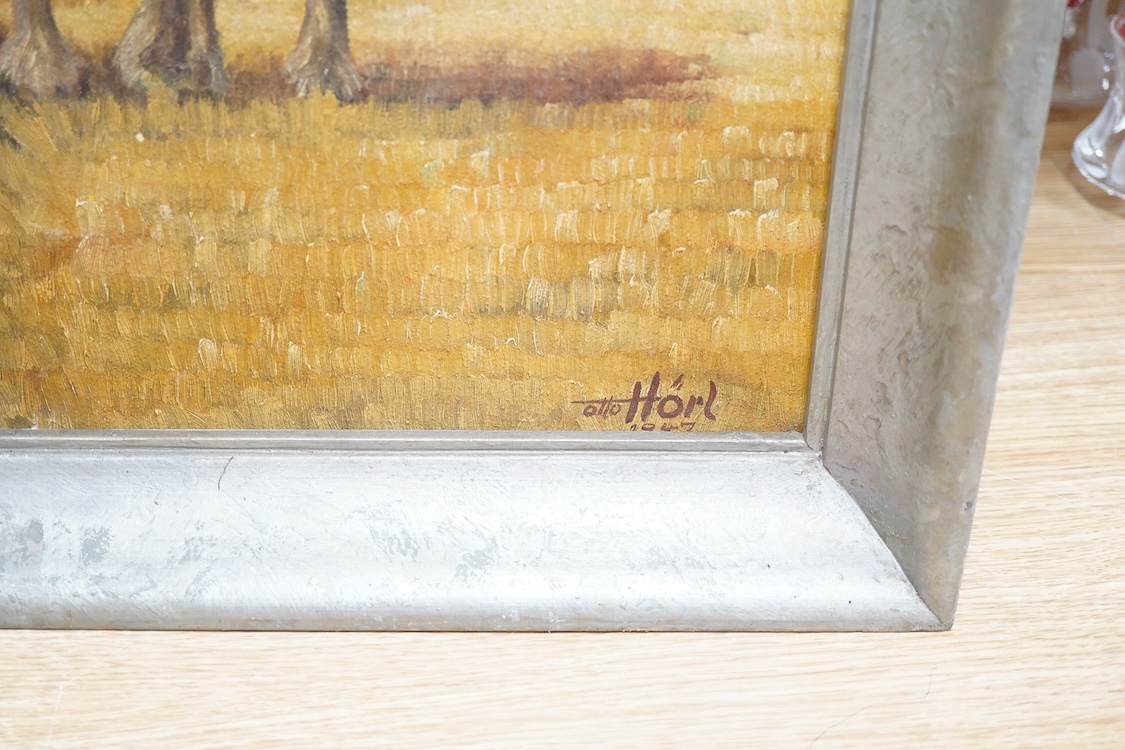 Otto Hörl, Two work horses ploughing fields, signed and dated 1947, oil on canvas, 64 x 52cm